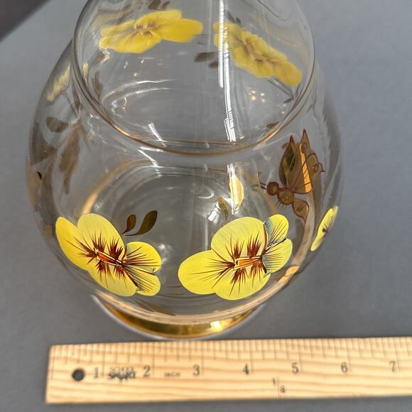 VTG Wine Decanter 15 Floral Hand Painted Romanian Crystal Gold Yellow MCM Carafe - Picture 16 of 16